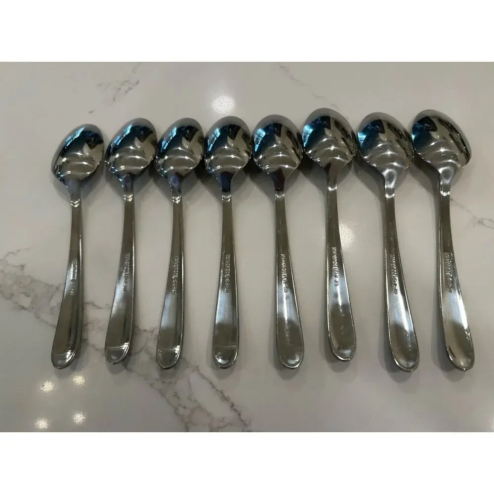 Cambridge Mark 11-23 Plain Flatware Silverware Lot of 8 Dessert Spoons Stainless